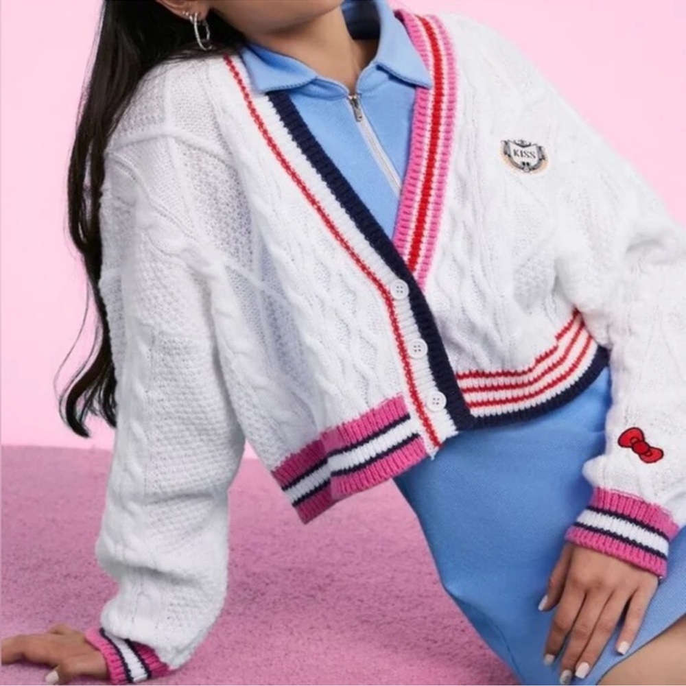Forever 21 White and Pink Cardigan Sweater